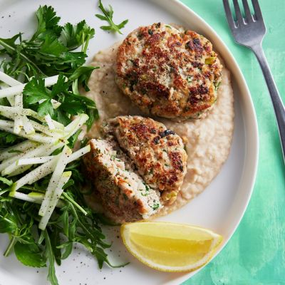 Healthier Pork & Apple Patties with White-bean Puree
