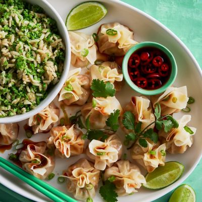Healthier Prawn Dumplings with Broccolini Rice