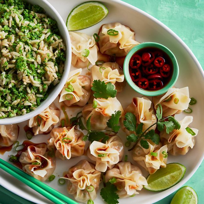 Healthier Prawn Dumplings with Broccolini Rice