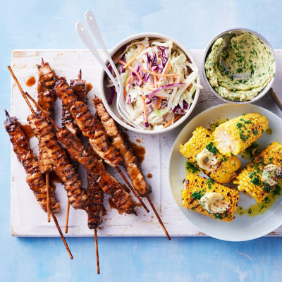 Honey-soy Kebabs with Charred Corn