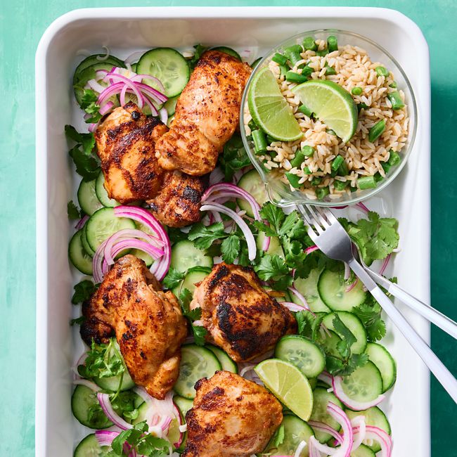 Healthier Garlic Chicken with Pickled Cucumber