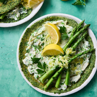 Healthier Spinach Crepes with Pea Ricotta