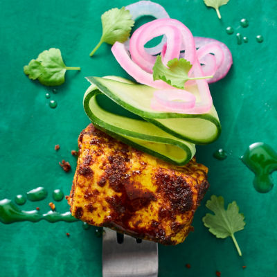Indian-spiced Paneer with Pickled Cucumber