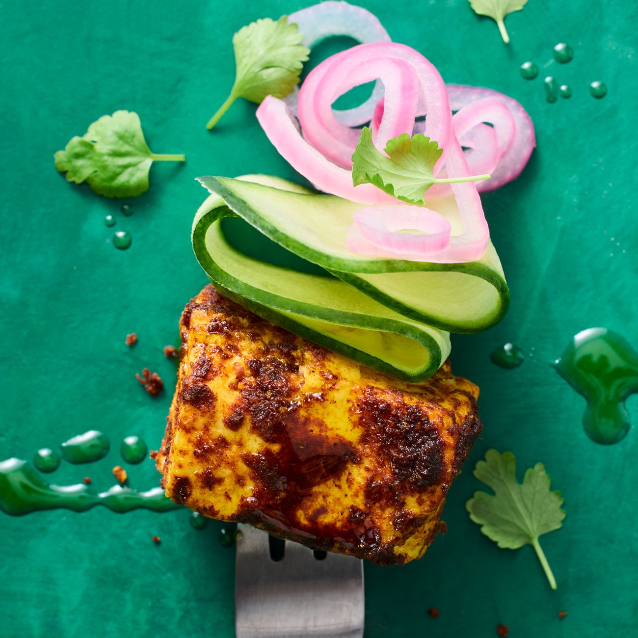 Indian spiced Paneer with Pickled Cucumber
