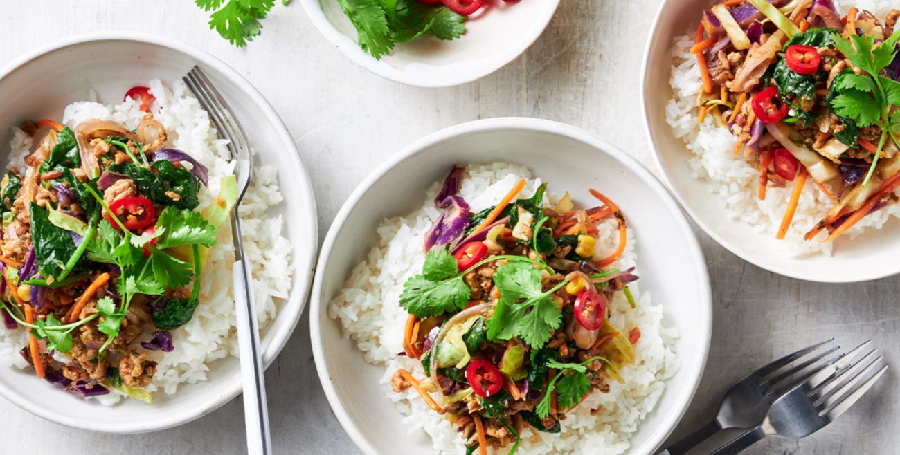 Pork larb & rainbow veg stir-fry