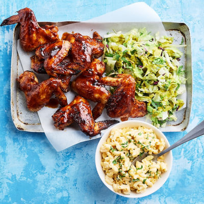 Air-fryer Barbecue Wings with Easy Mac & Cheese