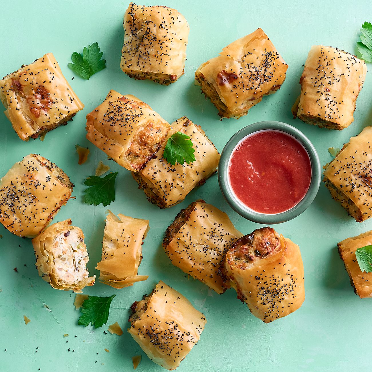 Chicken and Pea Filo Rolls