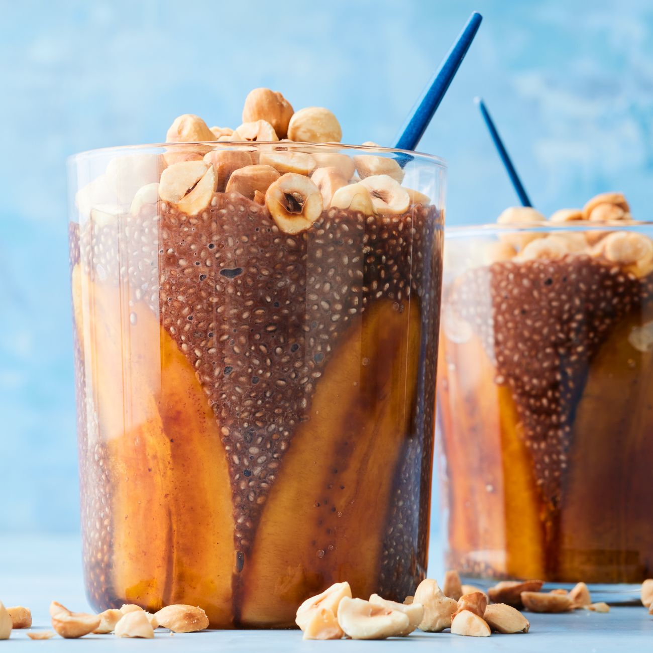 Chocolate and banana chia puddings