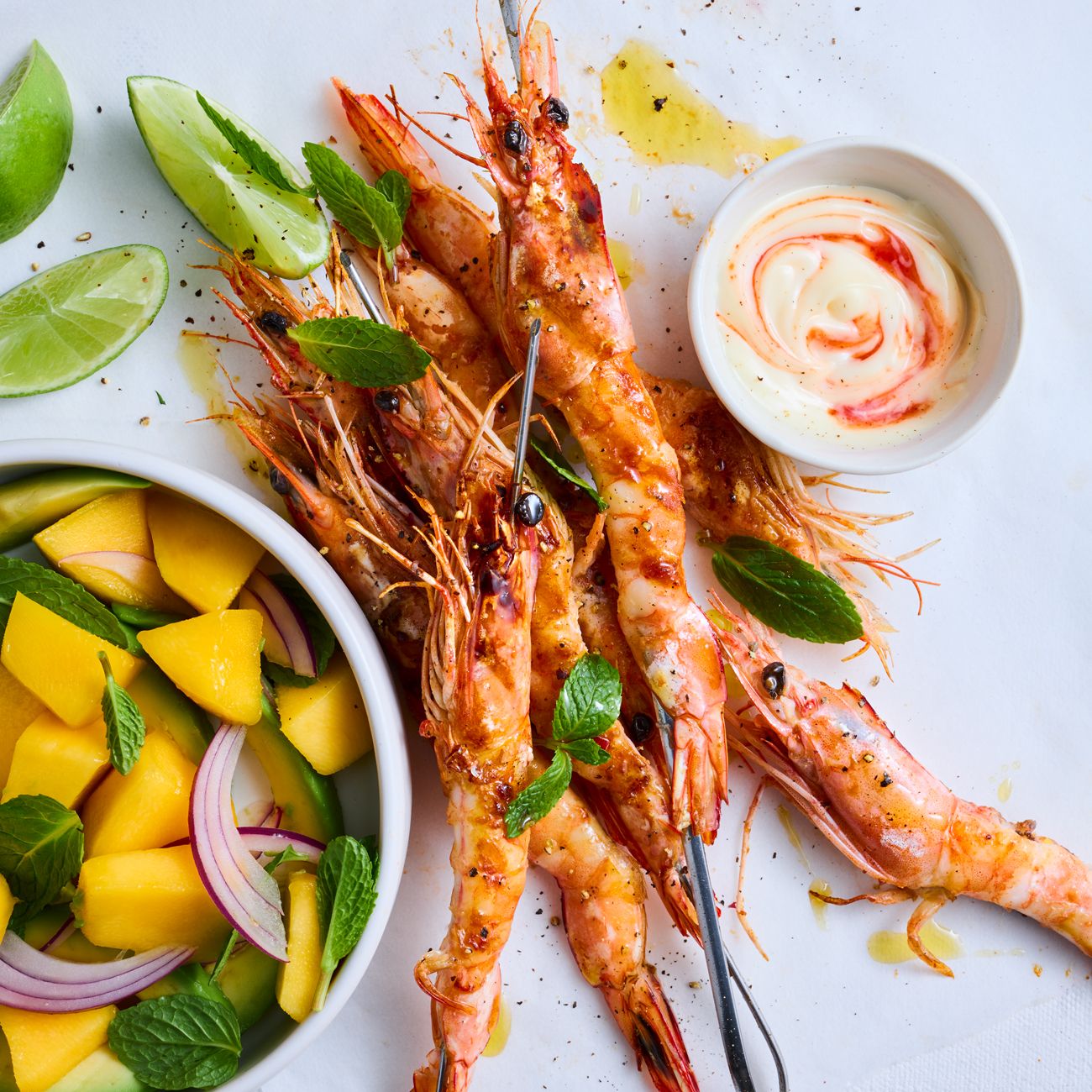 Grilled Prawns with Mango Salad and Sriracha Mayo