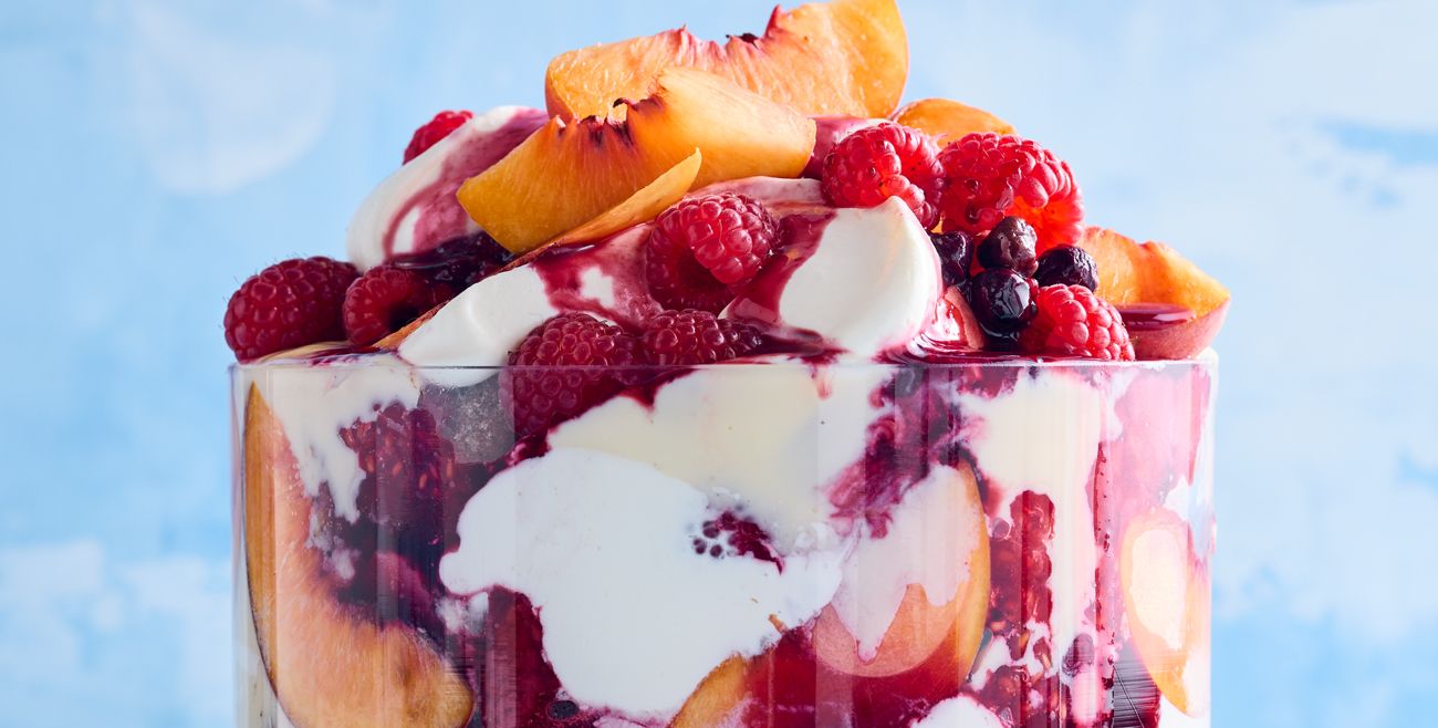 Peach & Doughnut Trifle with Spiced Berry Syrup