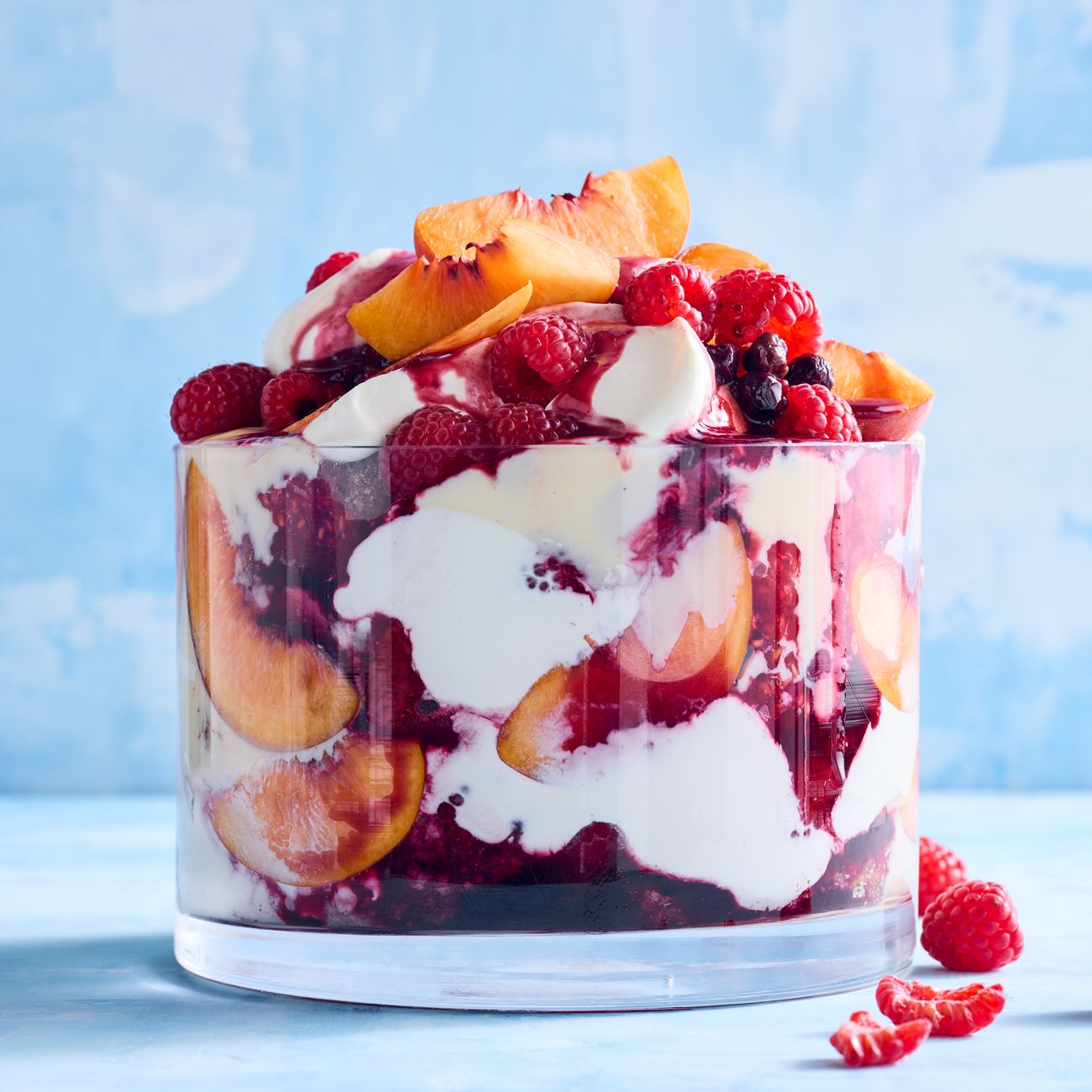 Peach & Doughnut Trifle with Spiced Berry Syrup
