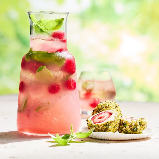 Rose Sangria with Goat-cheese Strawberries