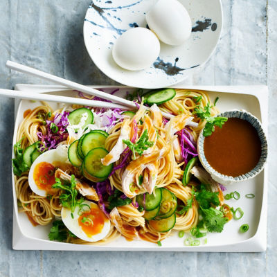 Chicken Ramen Noodle Salad with Miso Dressing
