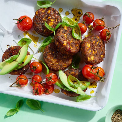 Corn Fritters with Roasted Balsamic Tomatoes