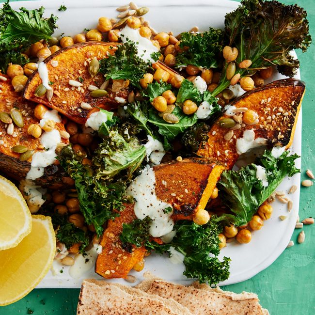 Healthier Air-fryer Kale, Pumpkin & Chickpea Salad