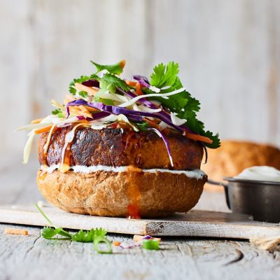Healthier Sweet Potato & Slaw Burgers