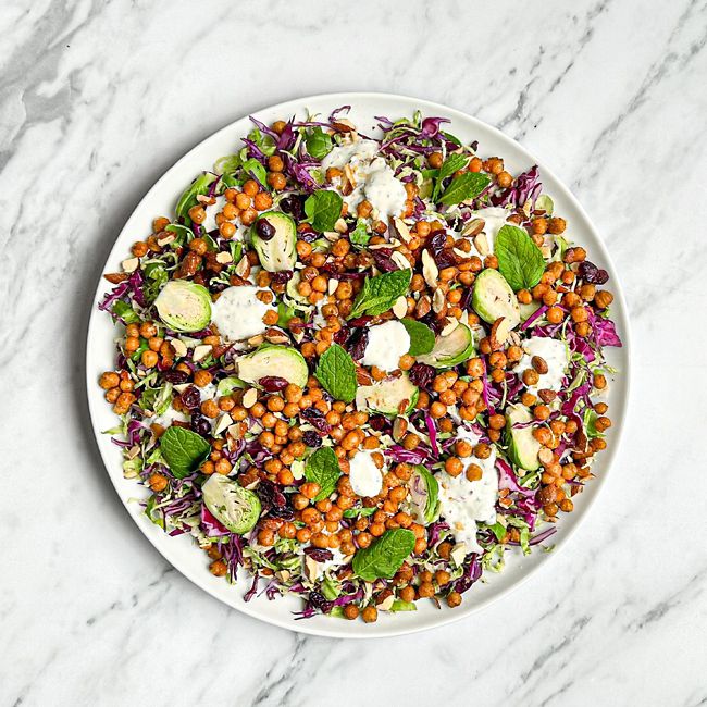 Brussels Sprout Salad with Crunchy Chickpeas