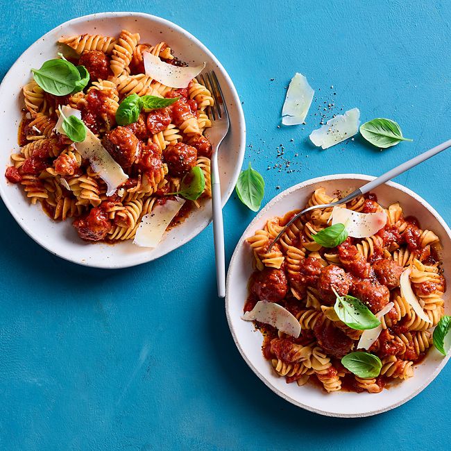 Tuscan Meatballs with Pasta & Basil