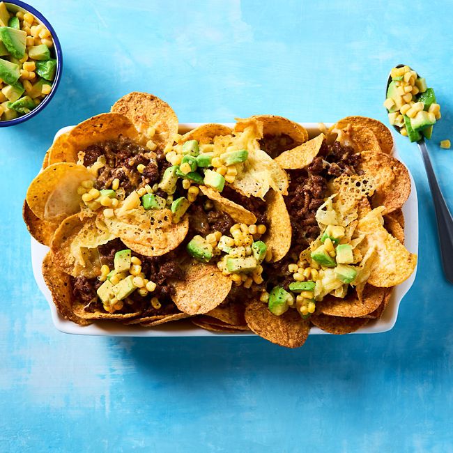 Beef Nachos with Avocado & Corn Salsa