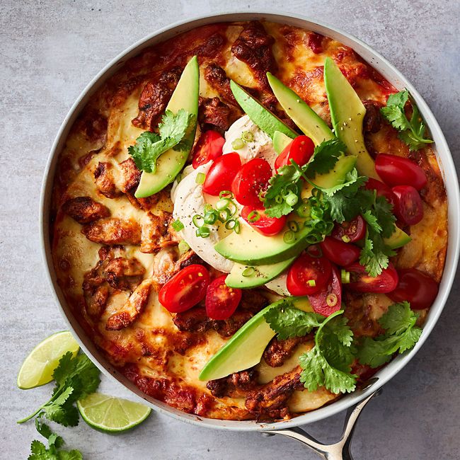 Gluten-free Chicken Enchilada Bake with Avocado
