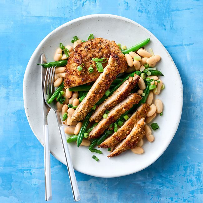 Lemon & Herb Beef Schnitzels with Braised Beans