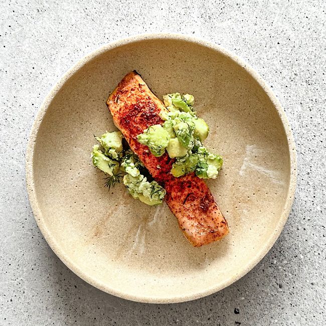 Air-fryer Salmon with Creamy Avocado Salad
