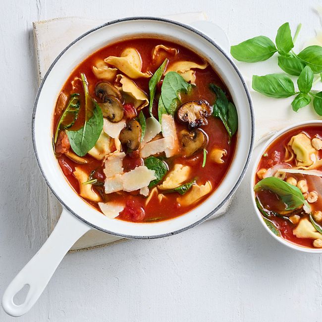 Spinach Tortellini Soup with Toasted Hazelnuts