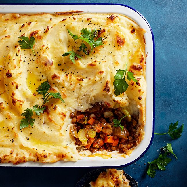 French Onion Lentil & Mash Bake