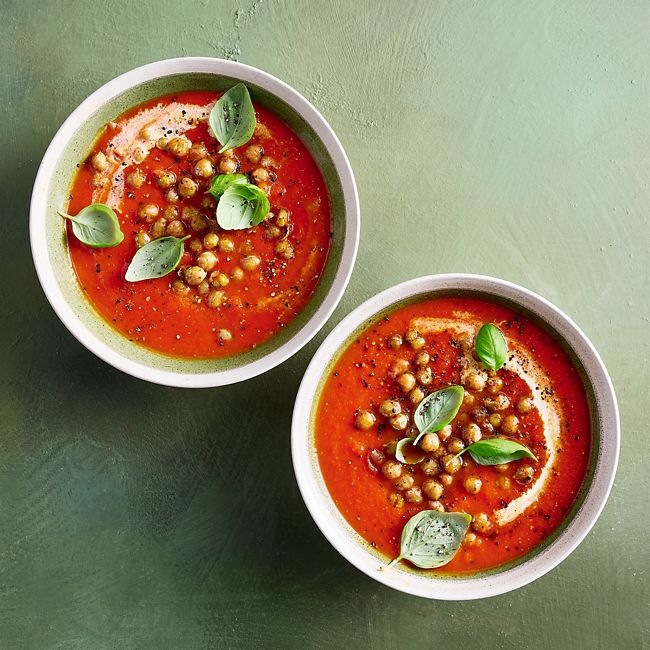 Tomato & Garlic Soup with Chickpea Croutons