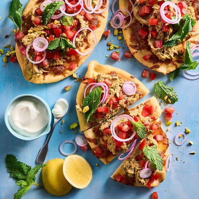 Turkish-style Spiced Eggplant Pide with Garlic Yoghurt
