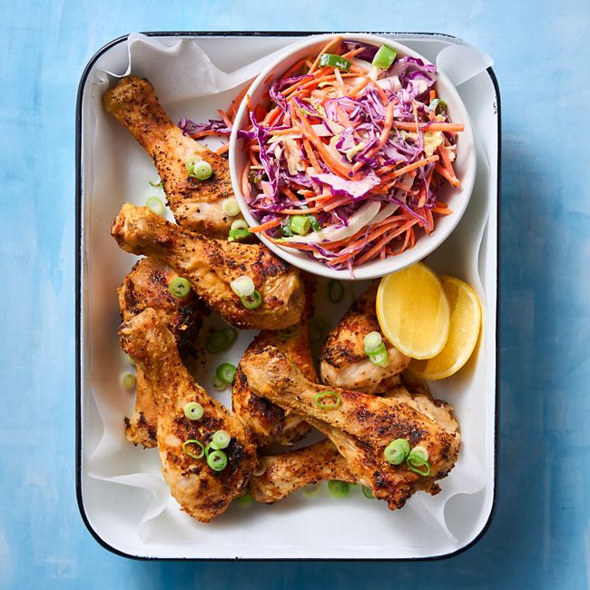 Air-fryer Crispy Lemon Pepper Drumsticks & Slaw