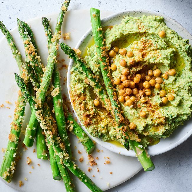 Asparagus Hummus with Crumbed Asparagus Dippers