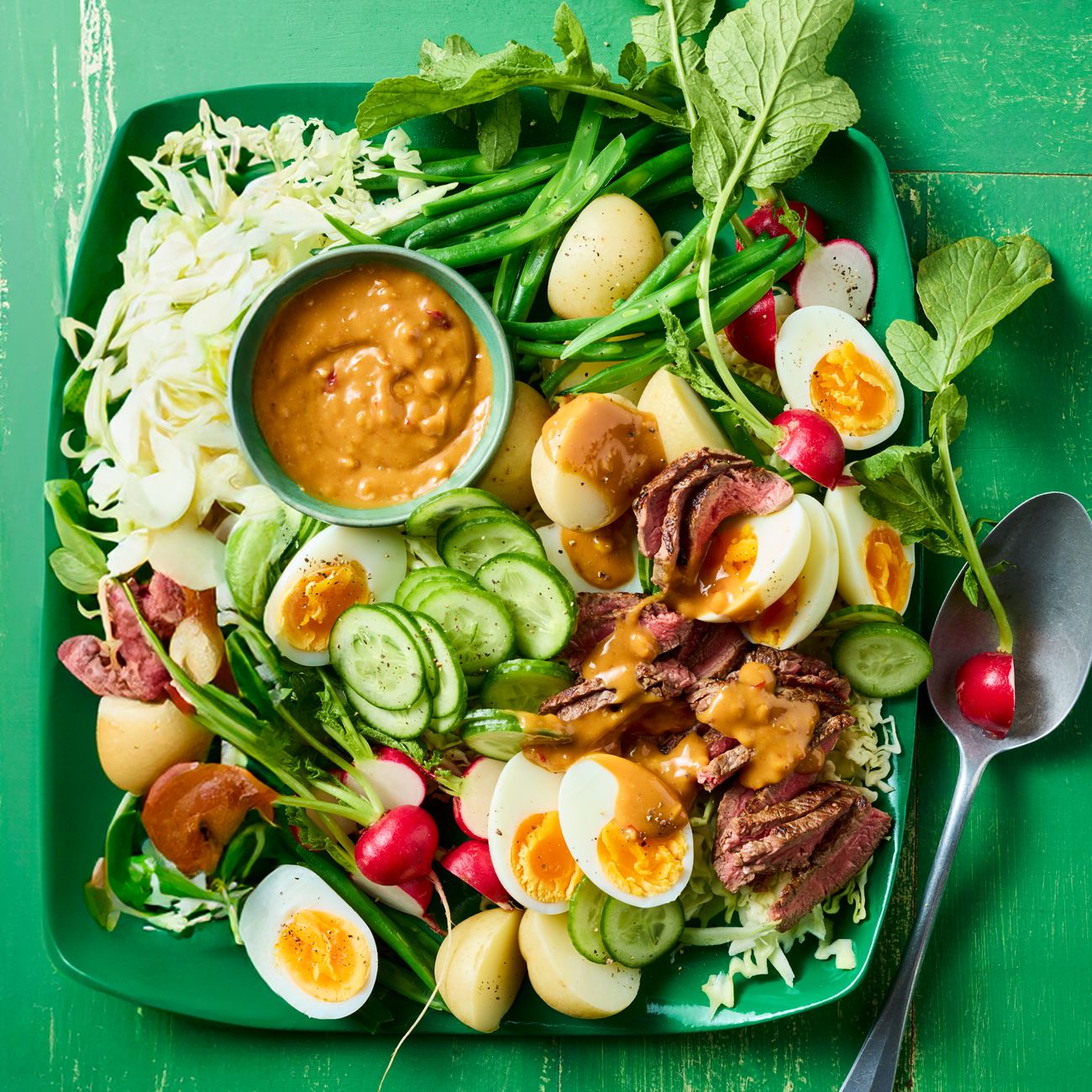 Spring gado gado with chargrilled beef