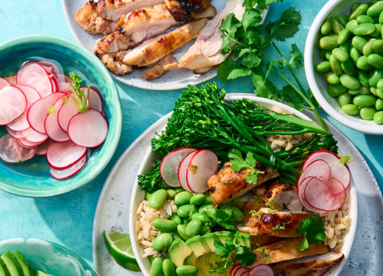 Air fryer miso chicken poke bowls