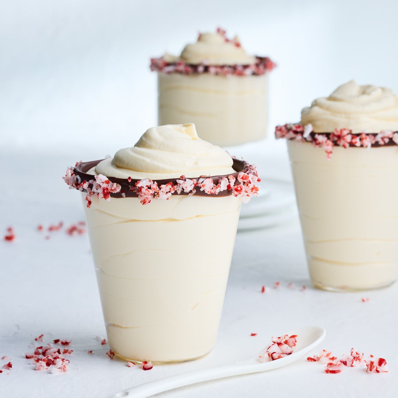 Candy-cane & mint mousse cups 