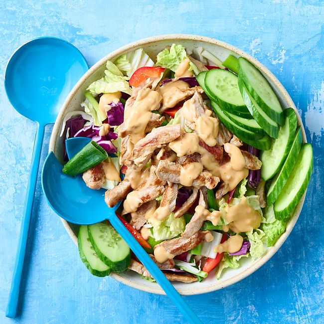 Warm satay pork salad