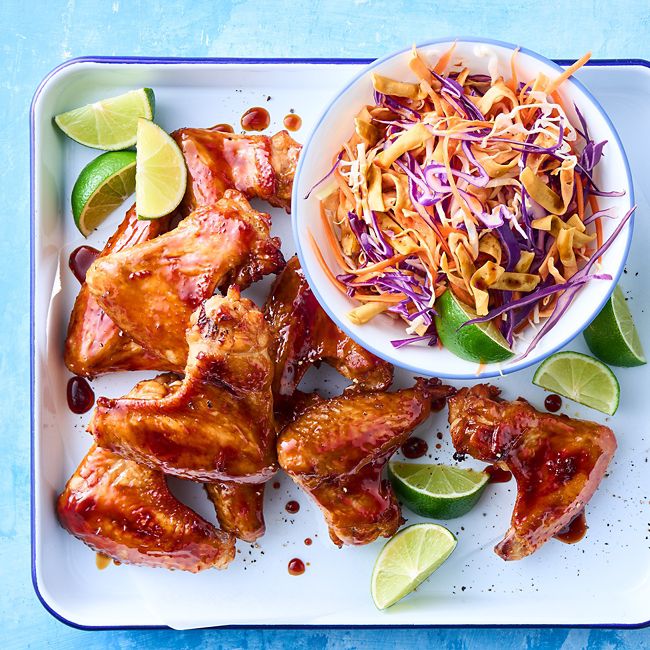 Teriyaki wings with crunchy noodle salad
