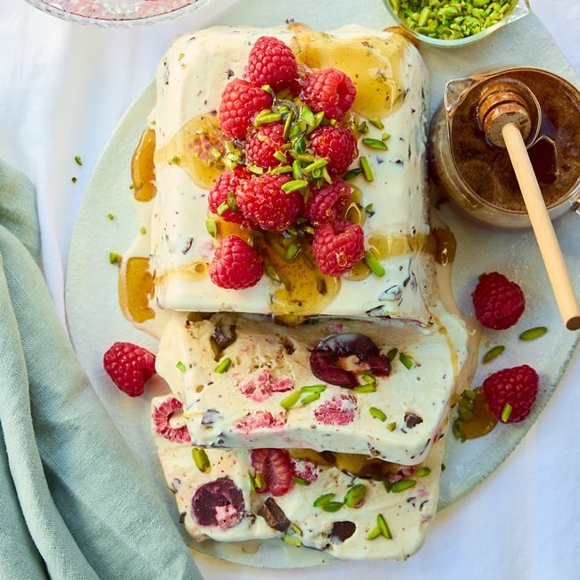 Caramel & Berry Ice-cream Loaf with Cinnamon Honey