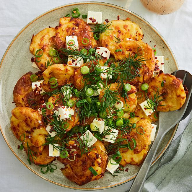 Crispy Smashed Potatoes with Feta & Dill