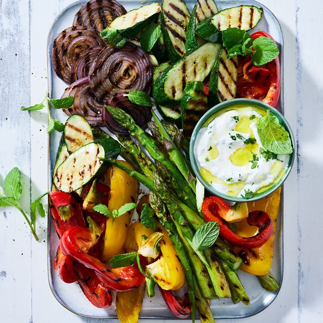 Grilled Vegetable Platter with Mint Yoghurt Dressing