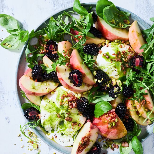 Peach & Burrata Salad with Ham Crumble