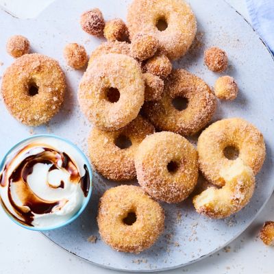 Air fryer yogurt doughnuts on a plate
