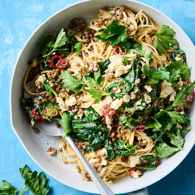 Chilli, feta & spinach spaghetti