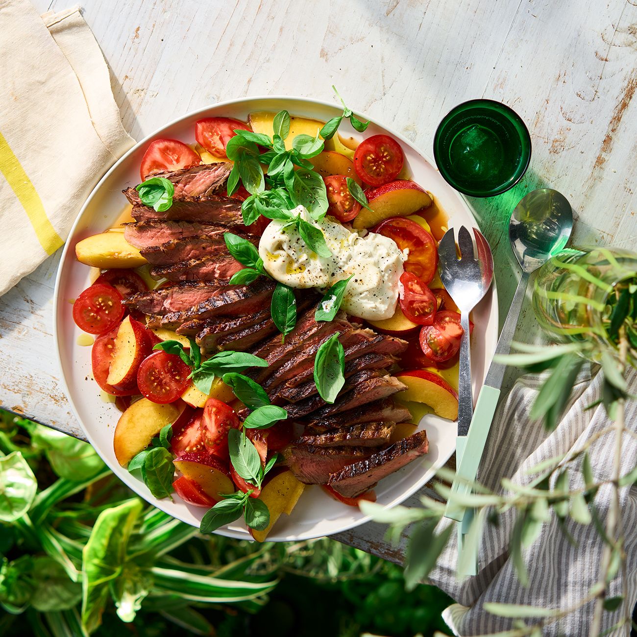 Grilled beef with burrata & nectarine salad