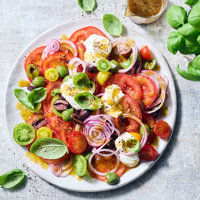 Tomato salad with labneh & olive dressing