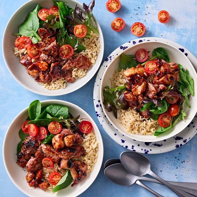 Easy plum chicken with brown rice salad
