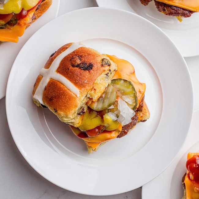 Cheeseburger hot cross bun
