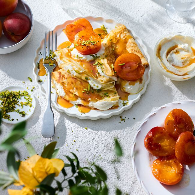 Whipped ricotta & apricot crêpes