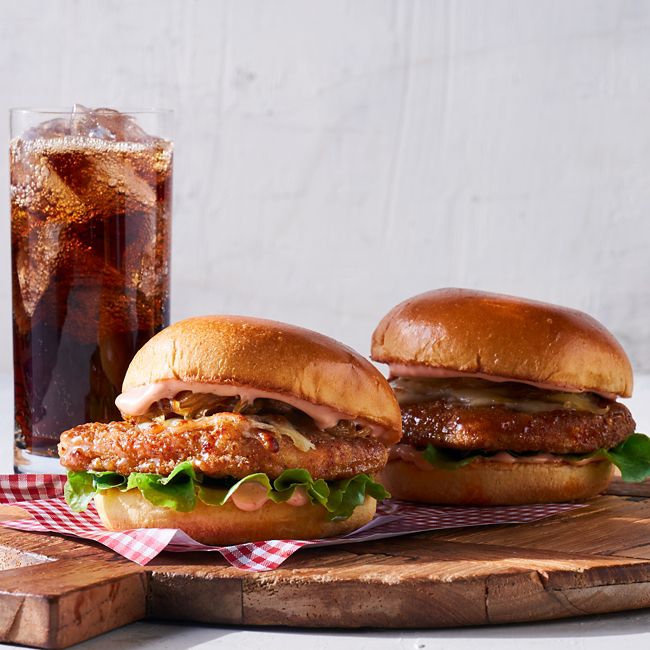 Cheesy onion buttermilk chicken burger