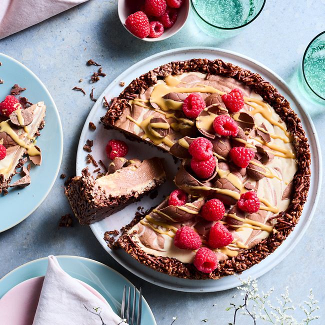 Choc peanut butter swirl cheesecake with chocolate crackle